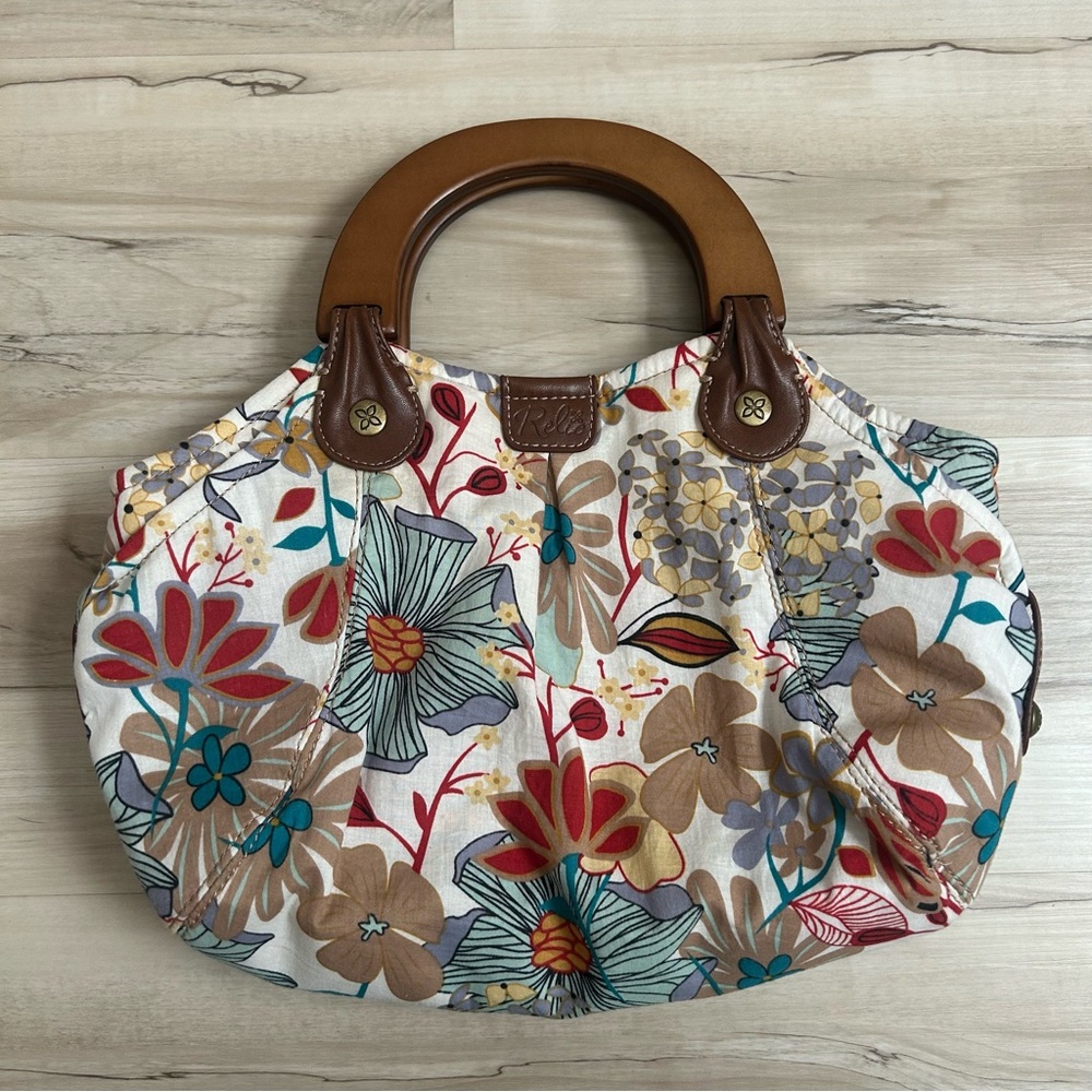 Relic Purse Handbag Multi Color Floral Wood Handles Y2K Boho Fairycore 90s